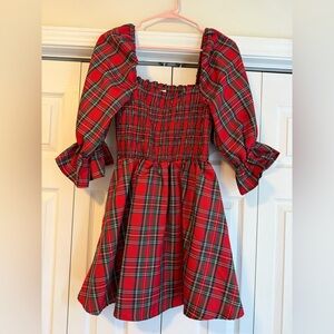 Blue Rain Red Plaid Smocked Puff Sleeve Dress Size M